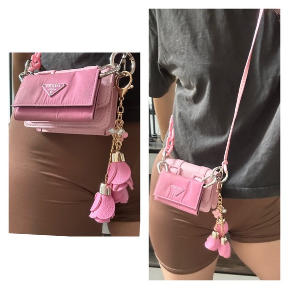 PRADA Pink Logo Nylon 6-Key Wallet Mini Bag w/ auth card - Picture 15 of 15